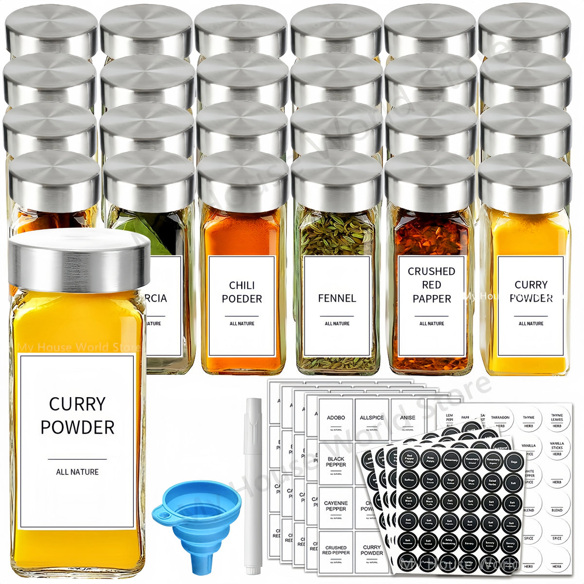 Glass Spice Jar Set