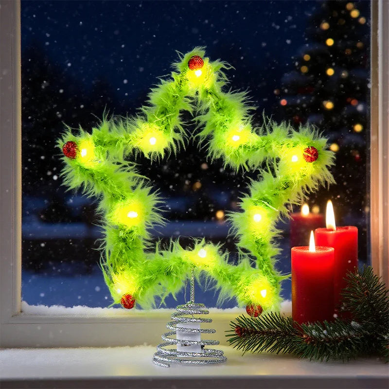 Fuzzy Green Christmas Star Decoration